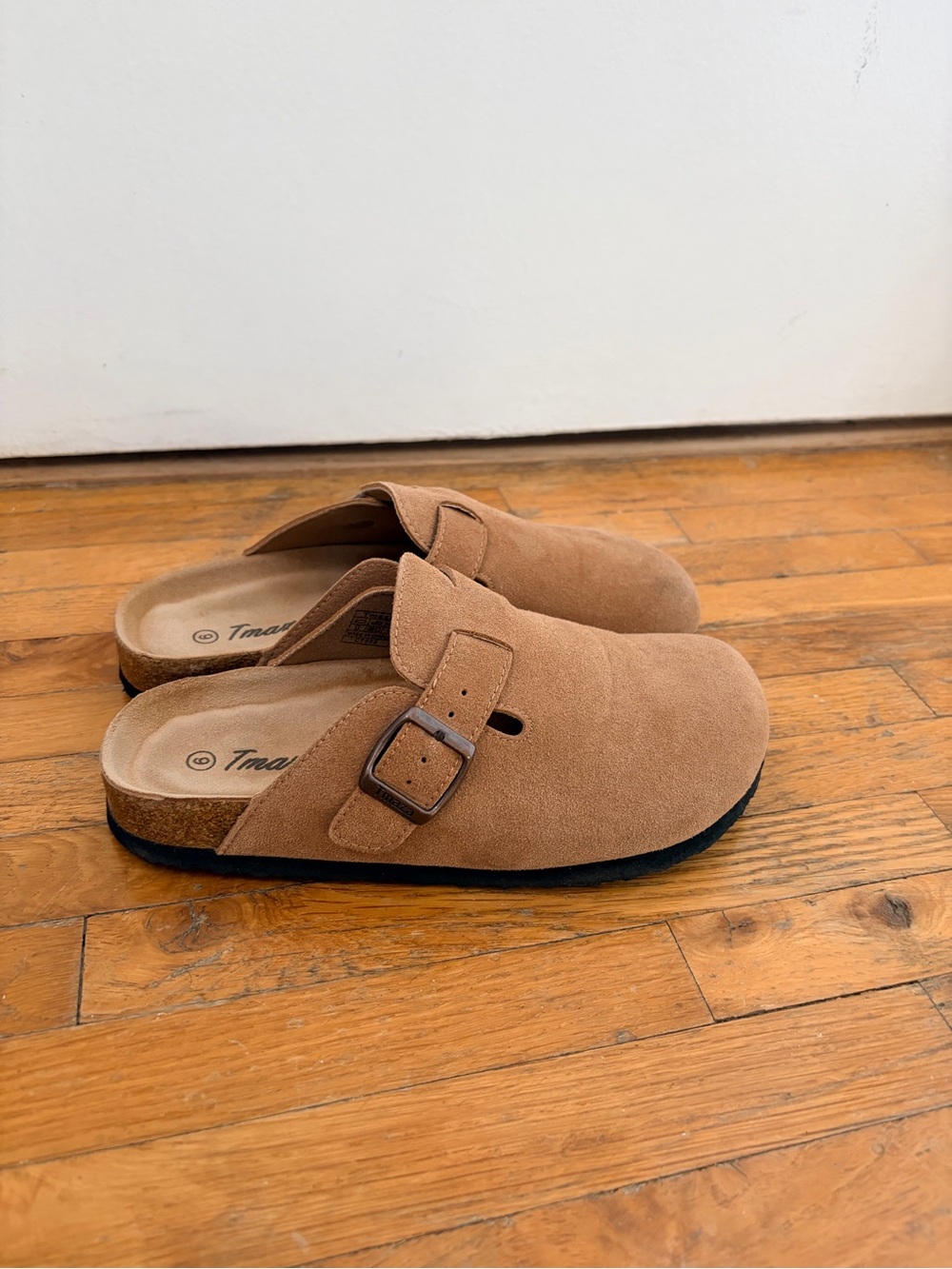 Women's Tan Suede Clogs with Buckle - similar to Birkenstock Boston